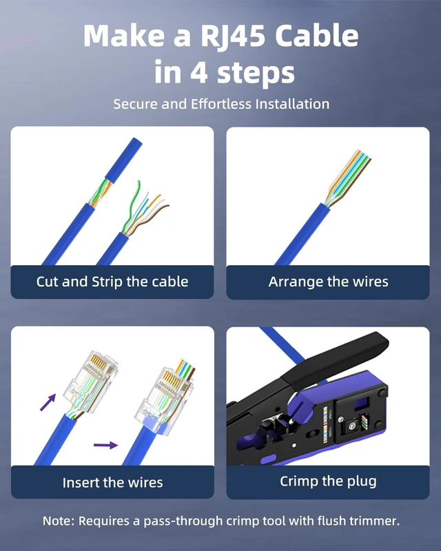 Alt view image 2 of 7 - Cat6 RJ45 Pass Through Connectors, Gold Plated 8P8C, UL Listed, 25Pcs 3 Prong Cat 6 Modular Plugs, Network Ethernet Ends, Up to 10Gbps Supports 24-26AWG Solid or Stranded UTP Cable and PoE