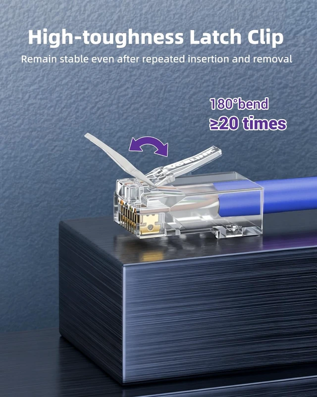 Alt view image 3 of 7 - Cat6 RJ45 Pass Through Connectors, Gold Plated 8P8C, UL Listed, 25Pcs 3 Prong Cat 6 Modular Plugs, Network Ethernet Ends, Up to 10Gbps Supports 24-26AWG Solid or Stranded UTP Cable and PoE