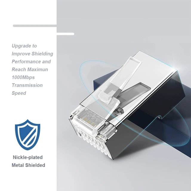 Alt view image 7 of 7 - 100-Pack RJ45 Cat6 Pass Through Connector Shielded RJ45 Modular Plugs, for Solid or Stranded FTP/STP Ethernet Cable