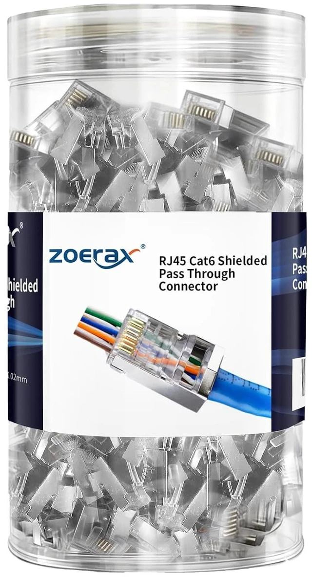 Main image of 200-Pack RJ45 Cat6 Pass Through Connector Shielded RJ45 Modular Plugs, for Solid or Stranded FTP/STP Ethernet Cable