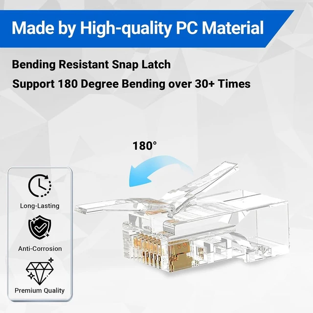 Alt view image 5 of 6 - 100-Pack Cat6A RJ45 Pass Through UTP Connectors Unshielded, 1.20mm Wire OD, for Solid/Stranded UTP Cable, Cat6/Cat6A Ethernet Ends, Durable Network Plugs