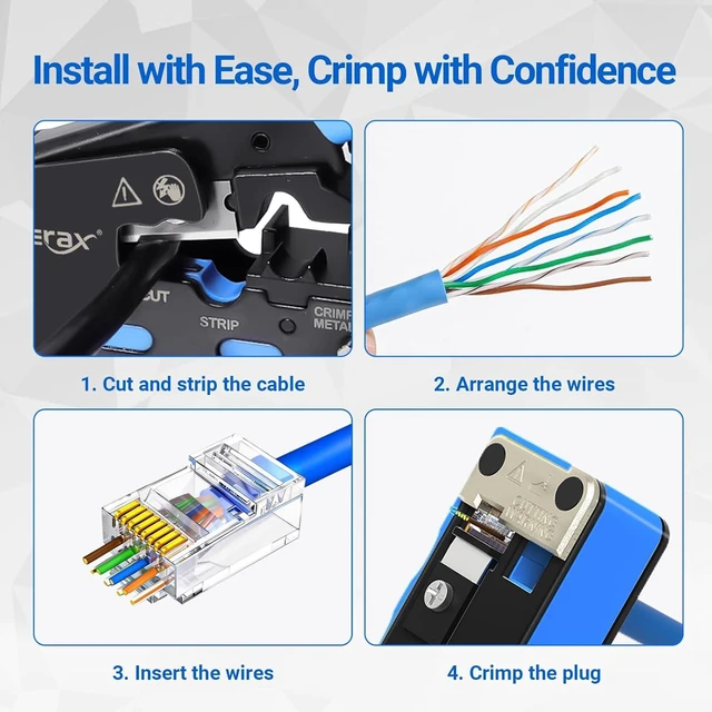 Alt view image 4 of 6 - 100-Pack Cat6A RJ45 Pass Through UTP Connectors Unshielded, 1.20mm Wire OD, for Solid/Stranded UTP Cable, Cat6/Cat6A Ethernet Ends, Durable Network Plugs