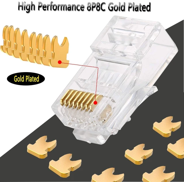 Alt view image 2 of 5 - RJ45 23AWG Cat6a Cat6 Large Connector Gold Plated 8P8C Pass Through Plug UTP Network Ends for Unshielded Twisted Pair Solid Wire & Standard Cables | Transparent Passthrough Ethernet Insert(50Packs)