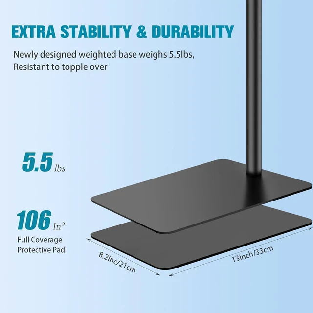 Alt view image 6 of 7 - Mic Stand Floor Boom Arm for Studio, Podcast, Recording, Streaming, Included Tray & Microphone Holder, Space-saving 5.5 lbs Base, Adjutable Height 30"70", Compatible with Yeti, SM58, QuadCast