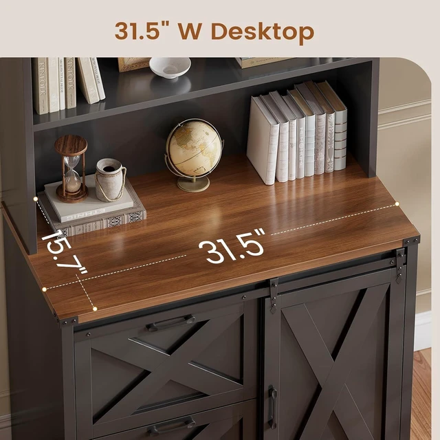 Alt view image 5 of 7 - 2 Drawer Filing Cabinet for Home Office with Sliding Barn Door, Farmhouse File Cabinet fits Legal/Letter/A4 File, Office File Cabinets with Printer Stand and Storage Bookshelf, Black
