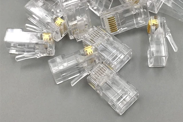 Alt view image 5 of 6 - 100 Pack RJ45 CAT6A CAT6 Pass Through Connectors 23AWG Cables-End Bold UTP Ethernet 8P8C Gold Plated Modular Plug for Unshielded Twisted Pair Solid Wire Standard Cables