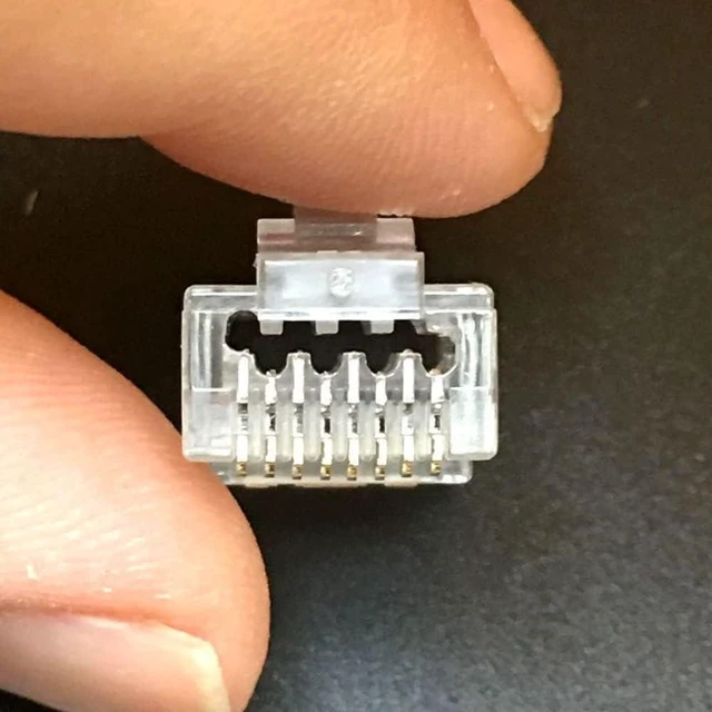 Alt view image 4 of 6 - 100 Pack RJ45 CAT6A CAT6 Pass Through Connectors 23AWG Cables-End Bold UTP Ethernet 8P8C Gold Plated Modular Plug for Unshielded Twisted Pair Solid Wire Standard Cables