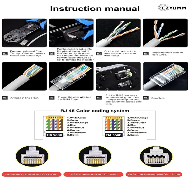 Alt view image 5 of 6 - 100-Pack RJ45 Pass Through Connector, RJ45 Connectors, Premium Cat 6 Connectors 8P8C Gold Plated, Pass Through RJ45 Cat6 Cat 5 Connector Ends for Solid or Stranded UTP Ethernet Cable