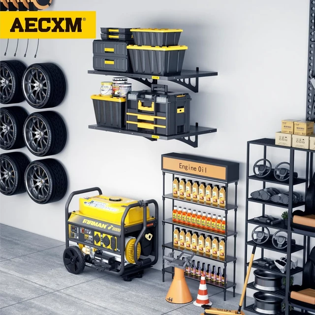 Alt view image 3 of 7 - 2-Pack 2x3ft Adjustable Garage Wall Shelving 560lbs Load Capacity Heavy Duty Wall Mounted Storage Shelf Metal Floating Shelves for Garage(Black)