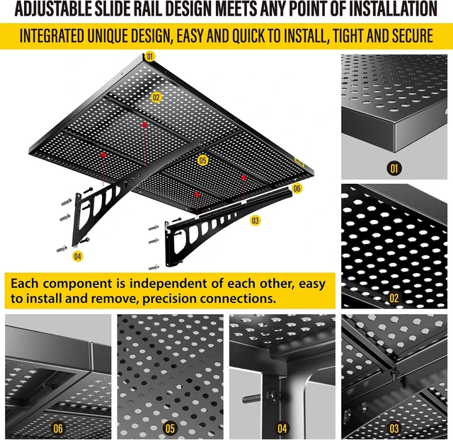 Alt view image 2 of 7 - 2-Pack 2x3ft Adjustable Garage Wall Shelving 560lbs Load Capacity Heavy Duty Wall Mounted Storage Shelf Metal Floating Shelves for Garage(Black)
