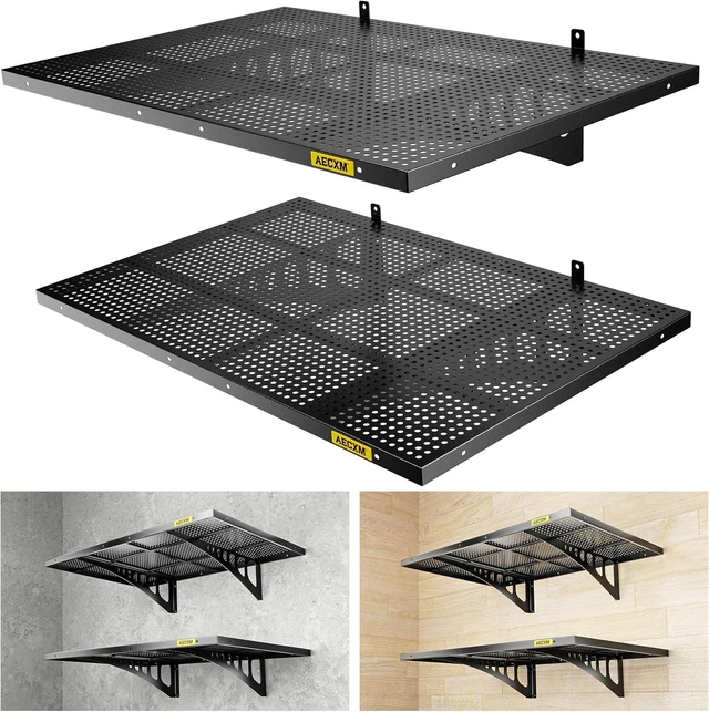 Main image of 2-Pack 2x3ft Adjustable Garage Wall Shelving 560lbs Load Capacity Heavy Duty Wall Mounted Storage Shelf Metal Floating Shelves for Garage(Black)