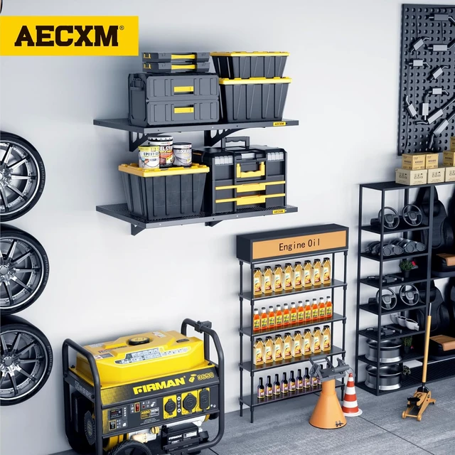 Alt view image 4 of 7 - 2-Pack 1.64x4ft Adjustable Garage Wall Shelving 560lbs Load Capacity Heavy Duty Wall Mounted Storage Shelf Metal Floating Shelves for Garage(Black)
