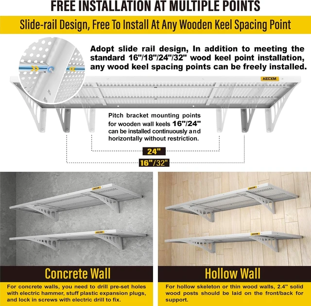Alt view image 2 of 7 - 2-Pack 1.64x4ft Adjustable Garage Wall Shelving 560lbs Load Capacity Heavy Duty Wall Mounted Storage Shelf Metal Floating Shelves for Garage(White)