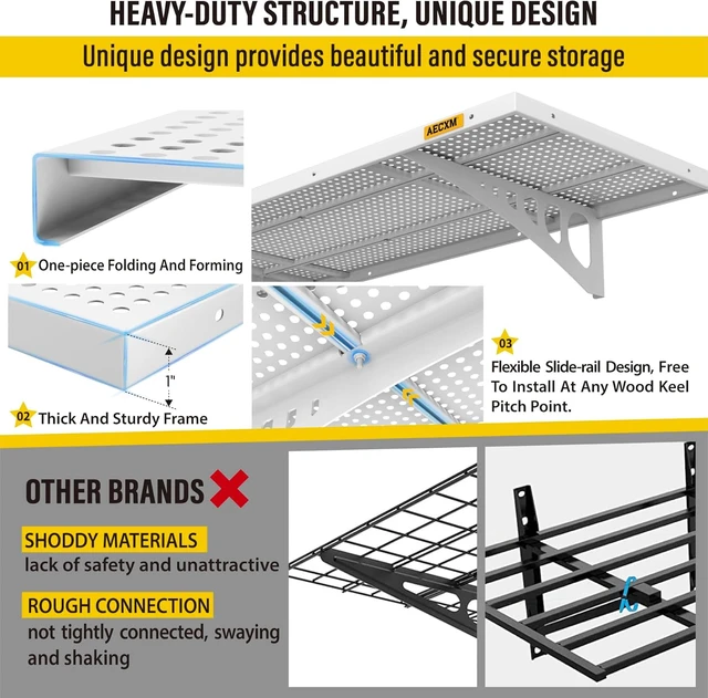 Alt view image 5 of 7 - 2-Pack 1.64x4ft Adjustable Garage Wall Shelving 560lbs Load Capacity Heavy Duty Wall Mounted Storage Shelf Metal Floating Shelves for Garage(White)