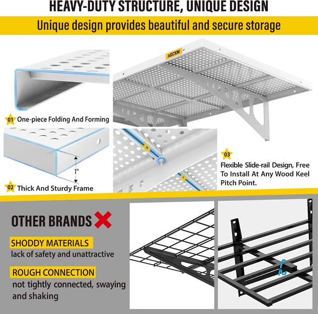 Alt view image 2 of 6 - 2-Pack 2x3ft Adjustable Garage Wall Shelving 560lbs Load Capacity Heavy Duty Wall Mounted Storage Shelf Metal Floating Shelves for Garage(White)