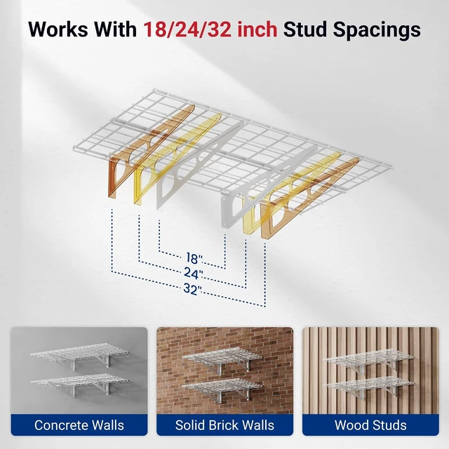 Alt view image 4 of 7 - 2-Pack 2x4ft 24-inch-by-48-inch Wall Shelf Garage Storage Rack Wall Mounted Floating Shelves, White, Classic Series