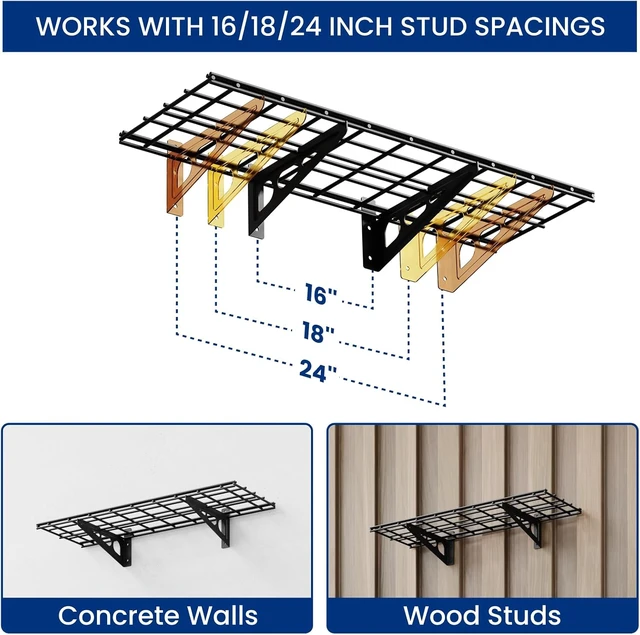Alt view image 6 of 7 - 1-Pack 1x3ft Garage Shelving Wall-Mounted Storage Rack, Black Heavy-Duty Wall Shelving, Holds Up to 150 lbs, Garage Storage Shelving for Organization & Storage Bins, Classic Series