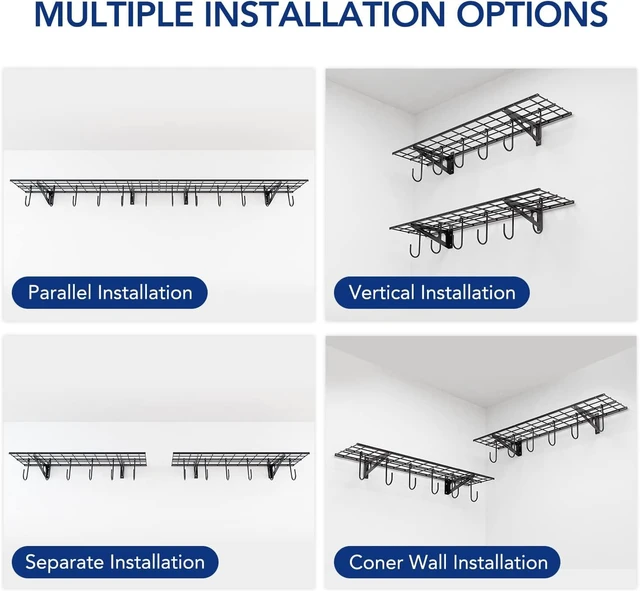 Alt view image 3 of 7 - 1-Pack 1x4 ft Garage Wall Shelving, Include 6 Bike Hooks, Black Wall Shelf Garage Organization System w/Bike Hangers, Storage Rack, Floating Shelves, 150 lbs Weight Capacity, Classic Series