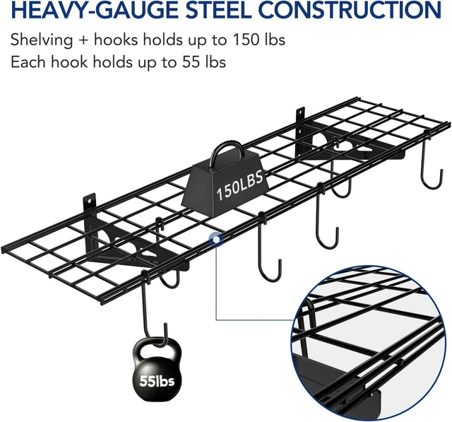 Alt view image 2 of 7 - 1-Pack 1x4 ft Garage Wall Shelving, Include 6 Bike Hooks, Black Wall Shelf Garage Organization System w/Bike Hangers, Storage Rack, Floating Shelves, 150 lbs Weight Capacity, Classic Series
