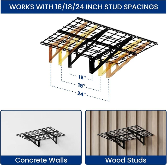 Alt view image 5 of 7 - 1-Pack 2x3ft Garage Shelving Wall-Mounted Storage Rack, Black Heavy-Duty Wall Shelving, Holds Up to 200 lbs, Garage Storage Shelving for Organization & Storage Bins, Classic Series