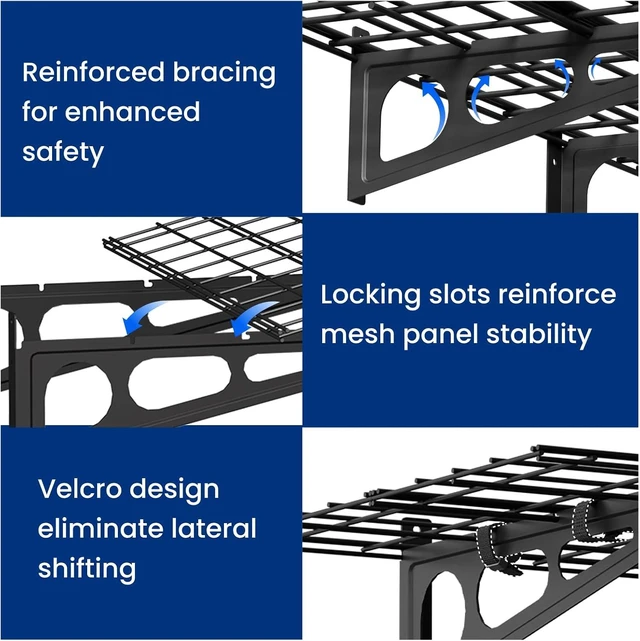 Alt view image 6 of 7 - 1-Pack 2x3ft Garage Shelving Wall-Mounted Storage Rack, Black Heavy-Duty Wall Shelving, Holds Up to 200 lbs, Garage Storage Shelving for Organization & Storage Bins, Classic Series
