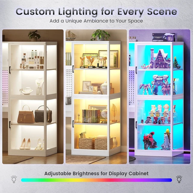 Alt view image 5 of 7 - 63'' L Shaped Gaming Desk with Glass Display Cabinet, Pegboard, Led Lights and 3 Drawers, Computer Desk with File Drawer, Power Outlet, Storage Shelves for Home Office, Corner, Bedroom, White