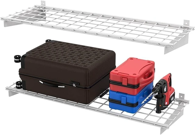 Alt view image 5 of 7 - 15x45 Garage Wall Mount Shelves Heavy Duty Storage Shelves 2-Pack Garage Storage Rack Floating Shelves Max Load 400lb White