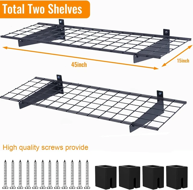 Alt view image 4 of 7 - 15x45 Garage Wall Mount Shelves Heavy Duty Storage Shelves 2-Pack Garage Storage Rack Floating Shelves Max Load 400lb Black