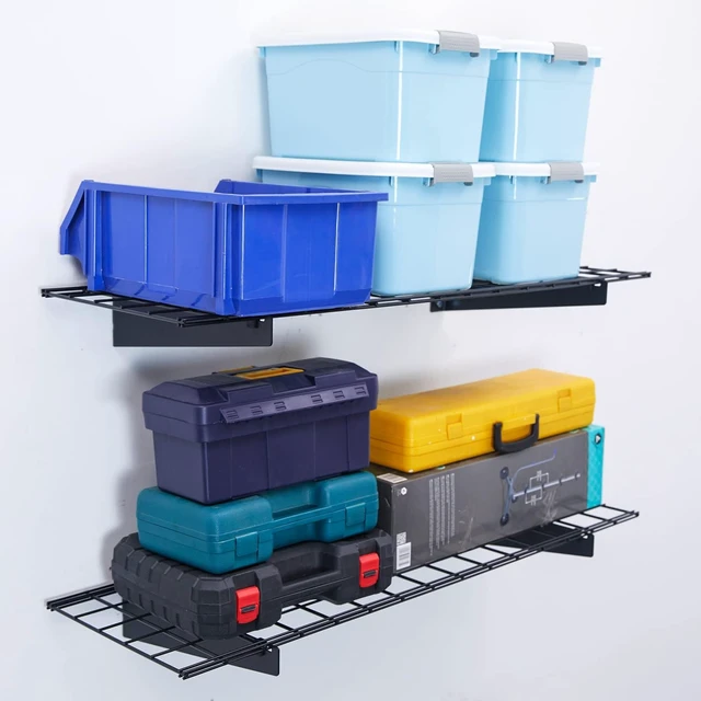 Alt view image 6 of 7 - 15x45 Garage Wall Mount Shelves Heavy Duty Storage Shelves 2-Pack Garage Storage Rack Floating Shelves Max Load 400lb Black