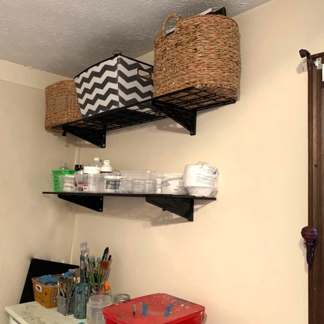 Alt view image 7 of 7 - 15x45 Garage Wall Mount Shelves Heavy Duty Storage Shelves 2-Pack Garage Storage Rack Floating Shelves Max Load 400lb Black