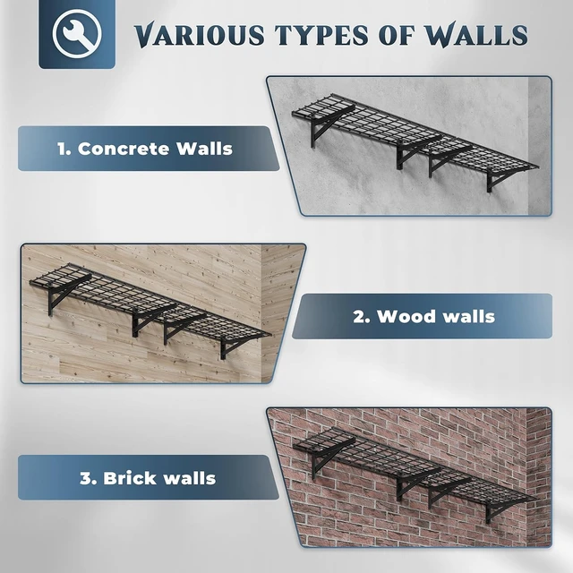 Alt view image 6 of 7 - 2 Pack Garage Shelving Wall Mounted, 1.5x4ft, 700LB Heavy Load Wall Mounted Floating Design, 18"x96" Storage Rack, No Splice Seamless Structure, Rustproof Black Coating for Garage Workshop