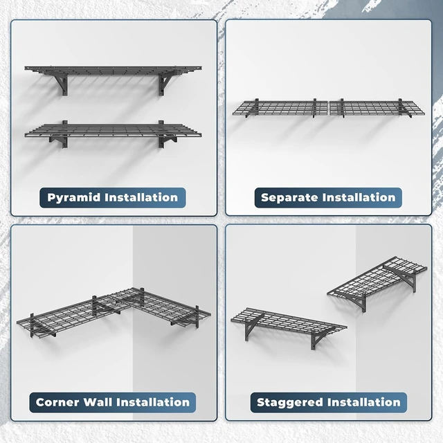 Alt view image 2 of 7 - 2 Pack Garage Shelving Wall Mounted, 1.5x4ft, 700LB Heavy Load Wall Mounted Floating Design, 18"x96" Storage Rack, No Splice Seamless Structure, Rustproof Black Coating for Garage Workshop
