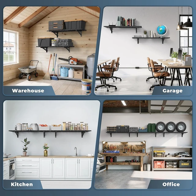 Alt view image 5 of 7 - 2 Pack Garage Shelving Wall Mounted, 1.5x4ft, 700LB Heavy Load Wall Mounted Floating Design, 18"x96" Storage Rack, No Splice Seamless Structure, Rustproof Black Coating for Garage Workshop