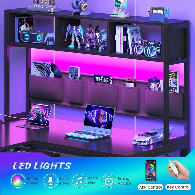 Alt view image 4 of 7 - L Shaped Electric Standing Gaming Desk with 3 Drawer,LED Light, 94.5" Reversible Height Adjustable Desk with CPU Stand & Storage Bag, Corner Desk with Power Outlet & Display Cubbies