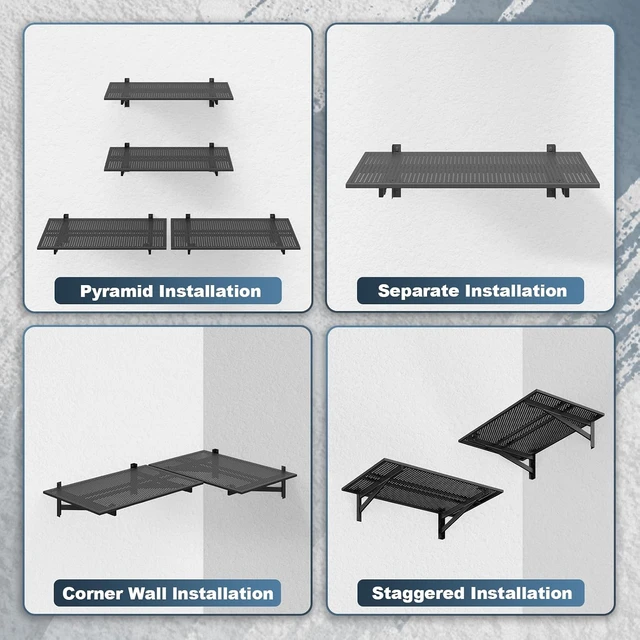 Alt view image 5 of 7 - 2 Pack Garage Shelving Wall Mounted, 2x3ft, 700LBS Integrated Grid Heavy Duty Garage Wall Shelving, 24"x72" Garage Storage Rack Floating Shelves, Rustproof Black Coating for Garage Workshop
