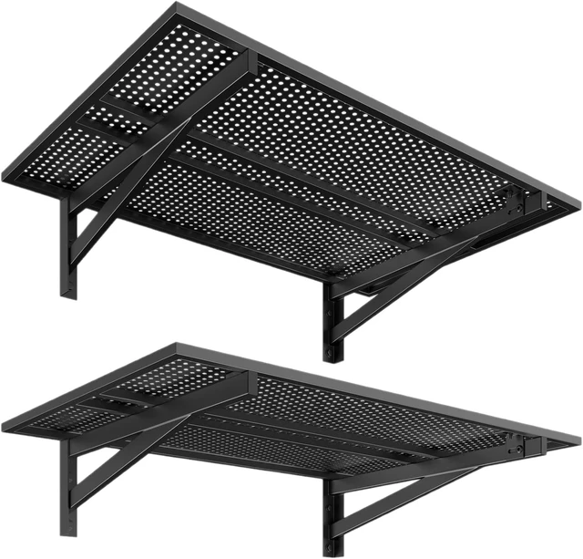 Main image of 2 Pack Garage Shelving Wall Mounted, 2x3ft, 700LBS Integrated Grid Heavy Duty Garage Wall Shelving, 24"x72" Garage Storage Rack Floating Shelves, Rustproof Black Coating for Garage Workshop