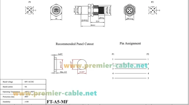 Alt view image 4 of 7 - M12 A Code 5Pin Male to Female Converter IP67 Shielded Bulkhead Feedthrough Panel Mount Industrial Circular Connector Receptacle 60V 4A for NMEA2000 Can Bus CANOpen DeviceNet (2PCS)