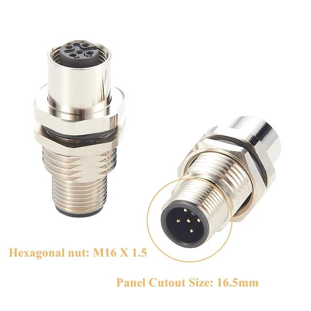 Alt view image 5 of 7 - M12 A Code 5Pin Male to Female Converter IP67 Shielded Bulkhead Feedthrough Panel Mount Industrial Circular Connector Receptacle 60V 4A for NMEA2000 Can Bus CANOpen DeviceNet (2PCS)