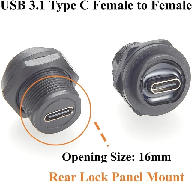 Alt view image 7 of 7 - IP67 Waterproof USB 3.1 Type C Flush Panel Mount Coupler 10Gbps USB C Female to Female Bulkhead Pass Through Connector Threaded Fixed Recessed Charging & Data Adapter with Dust Cap (1PCS)