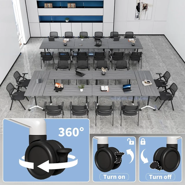 Alt view image 4 of 7 - 2PCS 47.2in Modular Folding Conference Training Room Table with Wheel, Space-Saving Flip Top Design, Silent Lockable 360° Casters, Multi-Scene Office Use, Freely Splicable Layout for 216 People, Grey