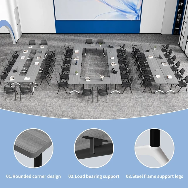 Alt view image 5 of 7 - 2PCS 47.2in Modular Folding Conference Training Room Table with Wheel, Space-Saving Flip Top Design, Silent Lockable 360° Casters, Multi-Scene Office Use, Freely Splicable Layout for 216 People, Grey