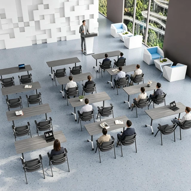 Alt view image 7 of 7 - 2PCS 47.2in Modular Folding Conference Training Room Table with Wheel, Space-Saving Flip Top Design, Silent Lockable 360° Casters, Multi-Scene Office Use, Freely Splicable Layout for 216 People, Grey