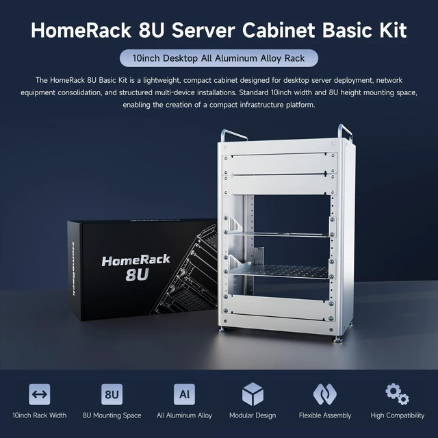 Alt view image 3 of 7 - 8U Server Cabinet Basic Kit, 10inch Desktop All Aluminum Alloy Rack, High Compatibility
