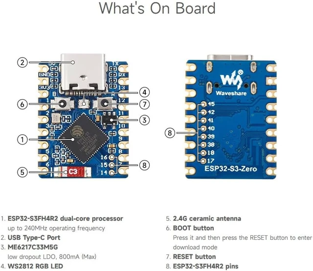 Alt view image 7 of 7 - 3PCS ESP32-S3 Mini Development Board, Based On ESP32-S3FH4R2, Onboard Multi-Function GPIO Pins, Dual-Core Processor, 240MHz Running Frequency, 2.4GHz Wi-Fi & BLE 5