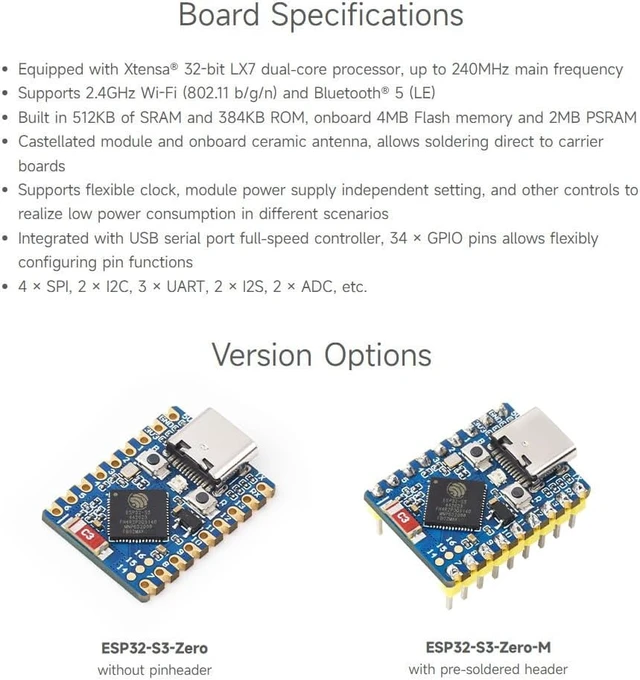 Alt view image 6 of 7 - 3PCS ESP32-S3 Mini Development Board, Based On ESP32-S3FH4R2, Onboard Multi-Function GPIO Pins, Dual-Core Processor, 240MHz Running Frequency, 2.4GHz Wi-Fi & BLE 5