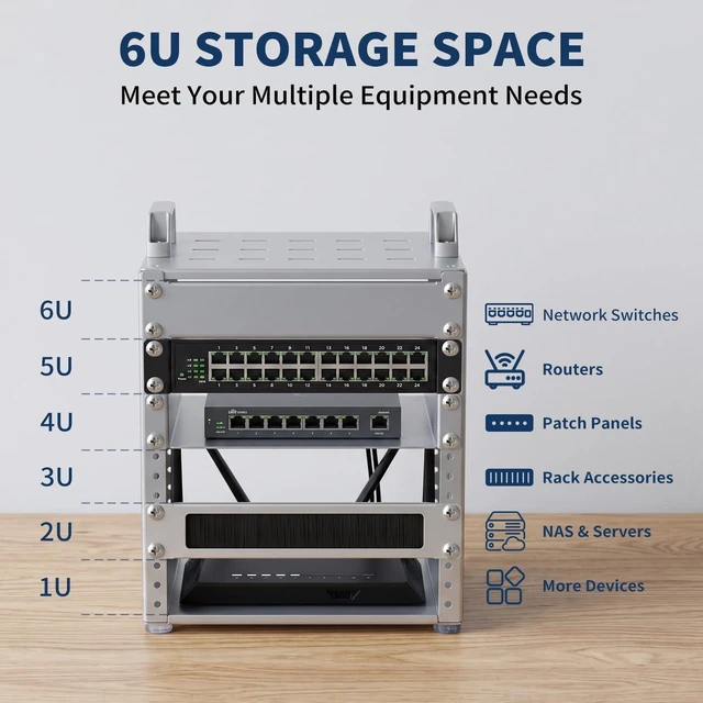 Alt view image 6 of 7 - 6U 10 Inch Network Rack, 9.45 Inch Deep Desktop Mini Stackable Server Rack Sturdy Open Server Rack RackMate Alternative for Mac Mini & AI Devices Home Lab Data Center Audio & AV Equipment
