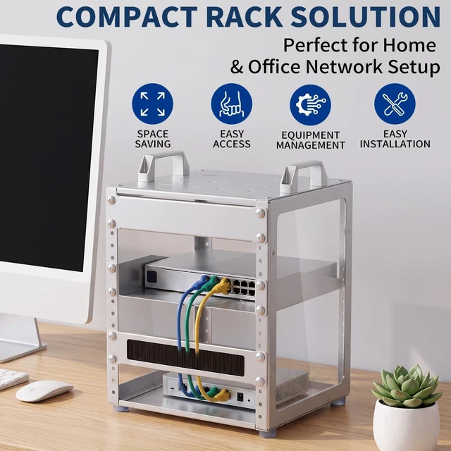 Alt view image 3 of 7 - 6U 10 Inch Network Rack, 9.45 Inch Deep Desktop Mini Stackable Server Rack Sturdy Open Server Rack RackMate Alternative for Mac Mini & AI Devices Home Lab Data Center Audio & AV Equipment