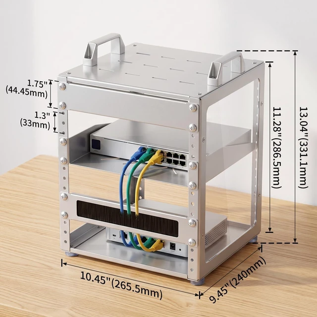 Alt view image 4 of 7 - 6U 10 Inch Network Rack, 9.45 Inch Deep Desktop Mini Stackable Server Rack Sturdy Open Server Rack RackMate Alternative for Mac Mini & AI Devices Home Lab Data Center Audio & AV Equipment