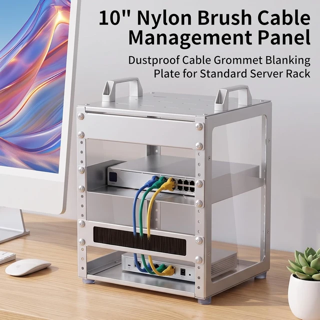 Alt view image 6 of 7 - 1U Brush Panel Cable Management for 10" Sturdy Stackable Network Rack Server Rack Brush Panel RackMate Alternative for Mac Mini & AI Devices Home Lab Data Center Audio & AV Equipment, 2 Pack