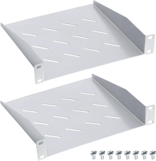 Main image of 1U Server Rack Shelf, 10 Inch Vented Rack Mount Cantilever Tray, 2 Pack Universal Vented Rack Mount Cantilever Tray for 10" Network Equipment Rack, 9.45" Deep Rack Mount Shelf Good Air Circulation